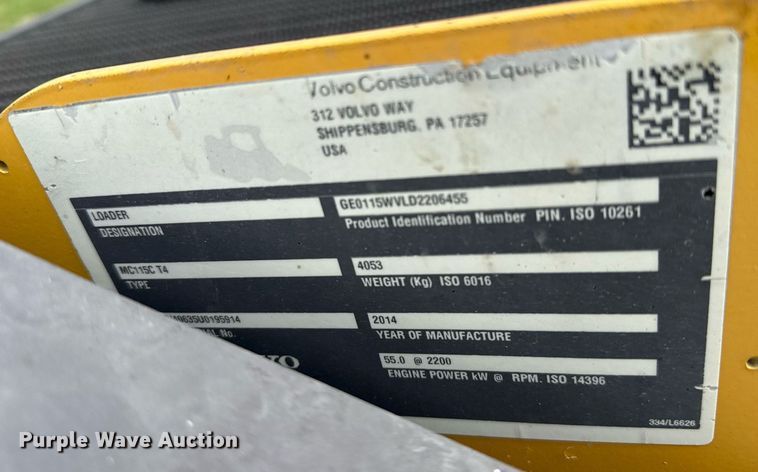 image for item EQ4915 2014 Volvo MC115C skid steer loader