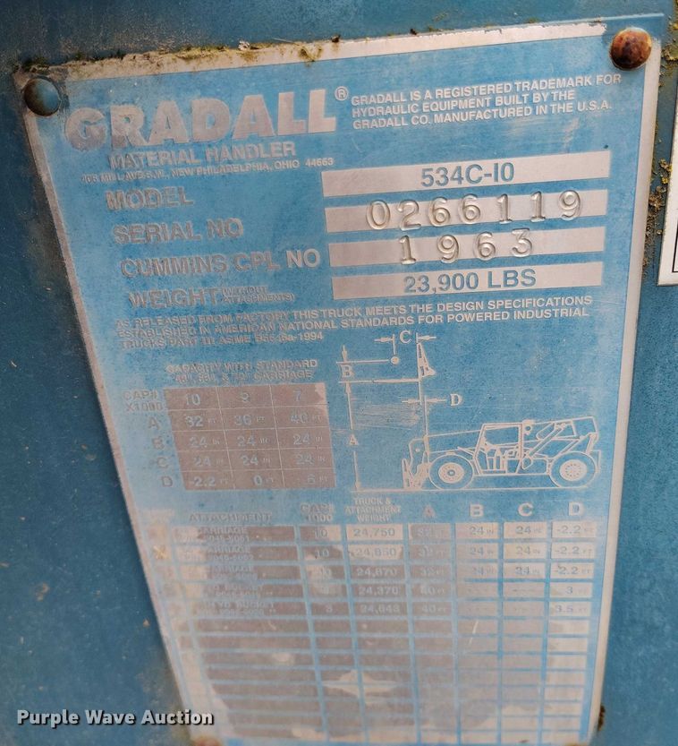 image for item YA0534 2000 Gradall 534C-10 telehandler