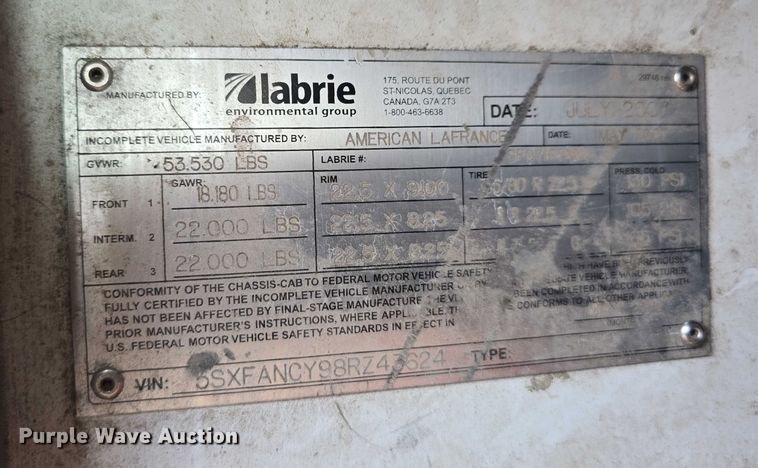 image for item DT6910 2008 American LaFrance Condor refuse truck