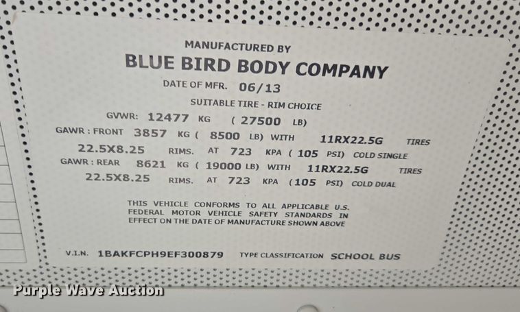 image for item DU7824 2014 Blue Bird Vision school bus