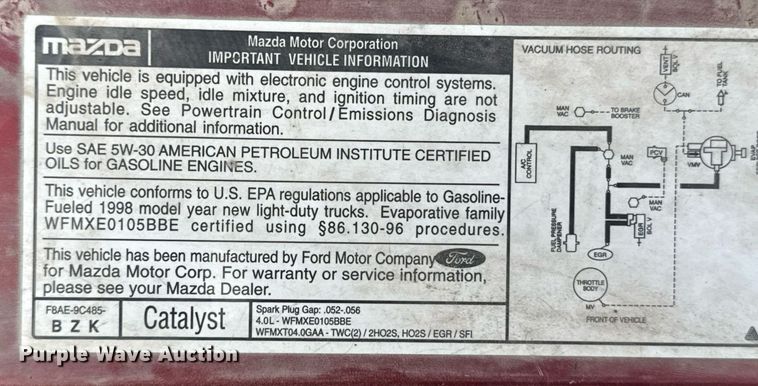 image for item DU7829 1998 Mazda B-series B4000 Ext. Cab pickup truck