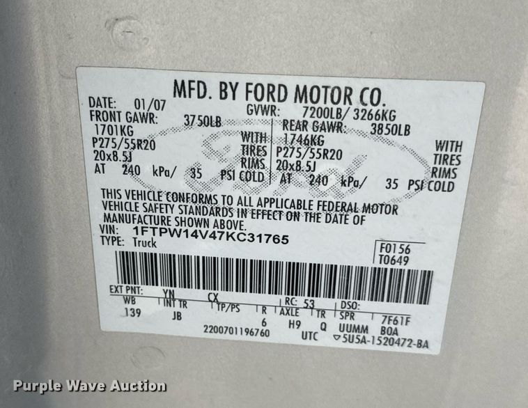 image for item DV4144 2007 Ford F150 SuperCrew pickup truck