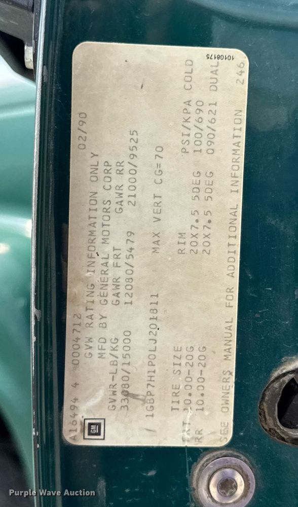 image for item DV4146 1990 Chevrolet C7 dump truck