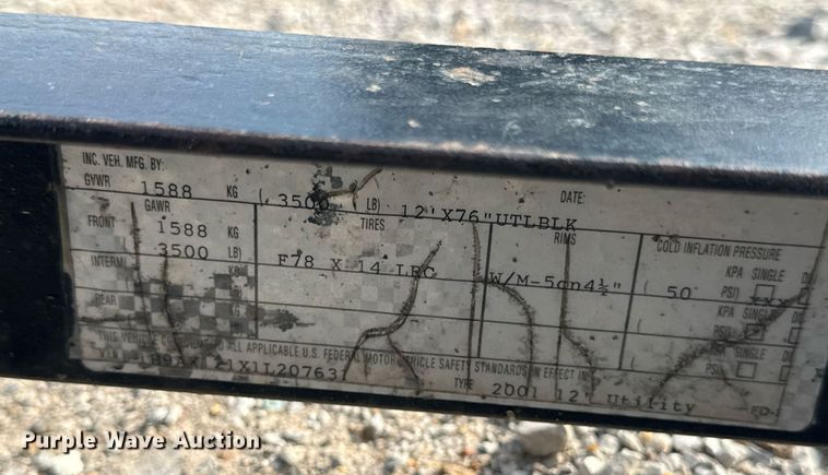 image for item DV4188 2001 Trailerman utility trailer