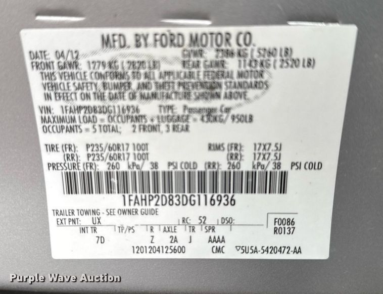 image for item DX5475 2013 Ford Taurus 
