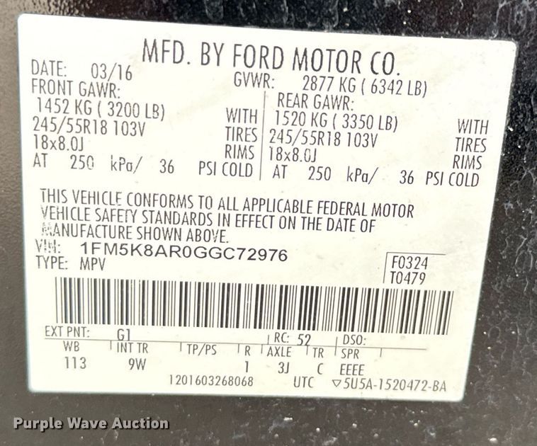 image for item DX5483 2016 Ford Explorer Police Interceptor SUV