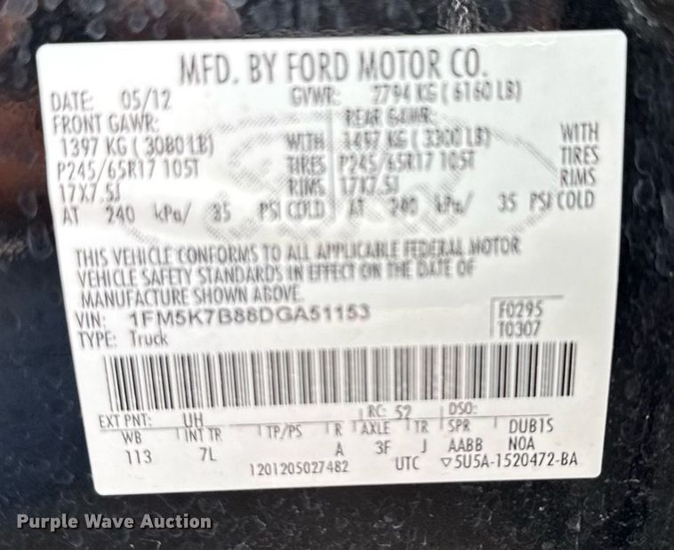 image for item DX5493 2013 Ford Explorer SUV