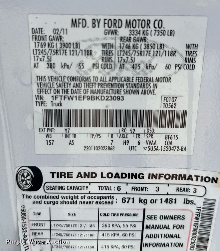 image for item DX5498 2011 Ford F150 XL SuperCrew pickup truck