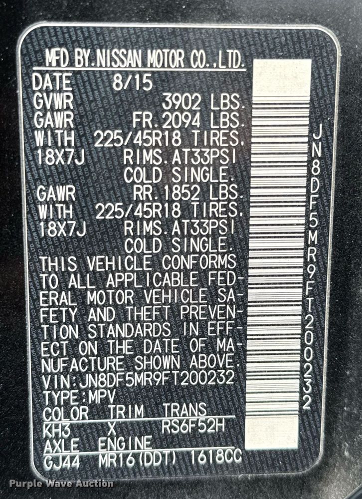 image for item DX5514 2015 Nissan Juke SUV