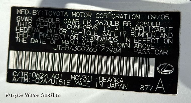 image for item DX5515 2006 Lexus ES 330 