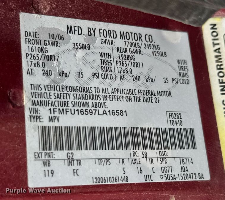 image for item DY0154 2007 Ford Expedition XLT SUV