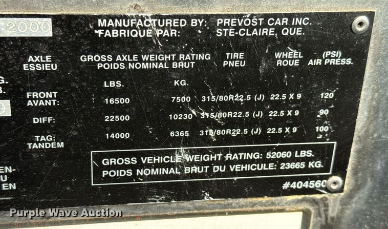 image for item DY0170 2000 Prevost H3 coach bus