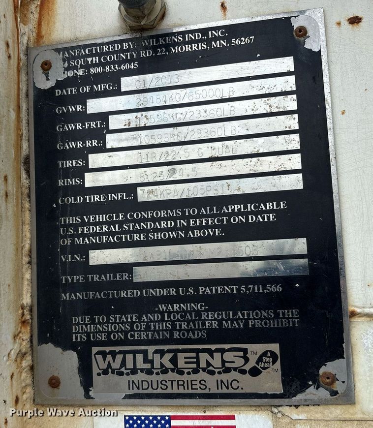 image for item DY0540 2013 Wilkens 4075FLE refuse trailer