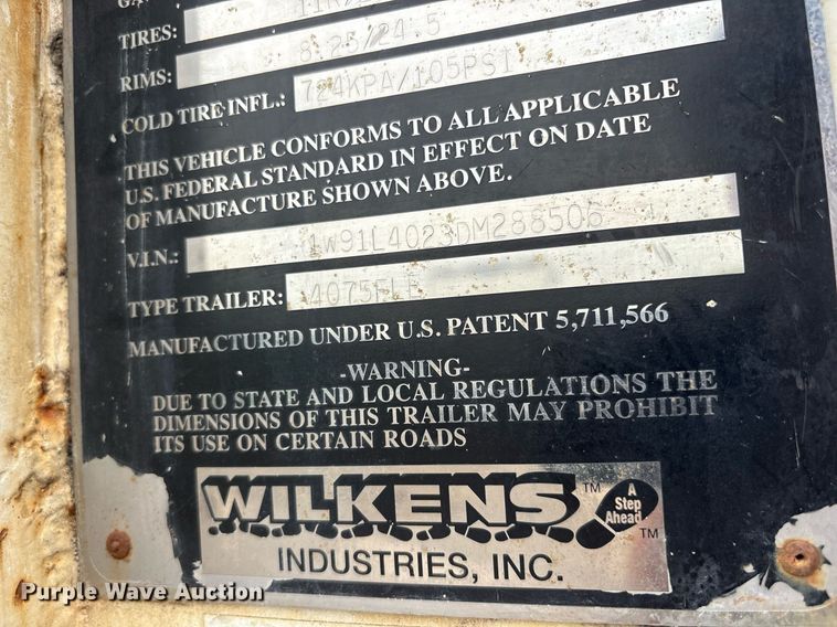 image for item DY0540 2013 Wilkens 4075FLE refuse trailer