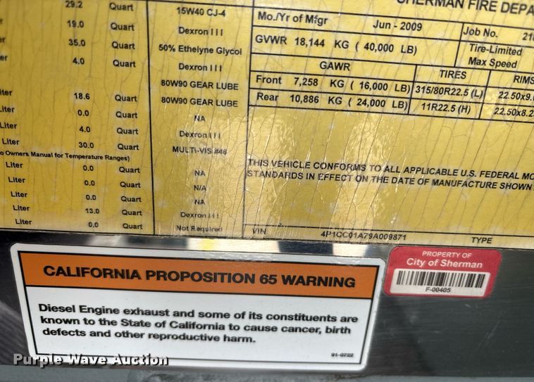 image for item DY0560 2009 Pierce Manufacturing Custom Contender pumper fire truck