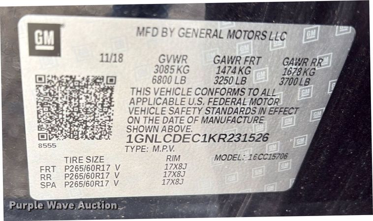 image for item DY0565 2019 Chevrolet Tahoe Police SUV