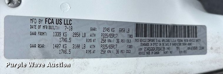 image for item DY0610 2018 Dodge Grand Caravan handicap accessible van