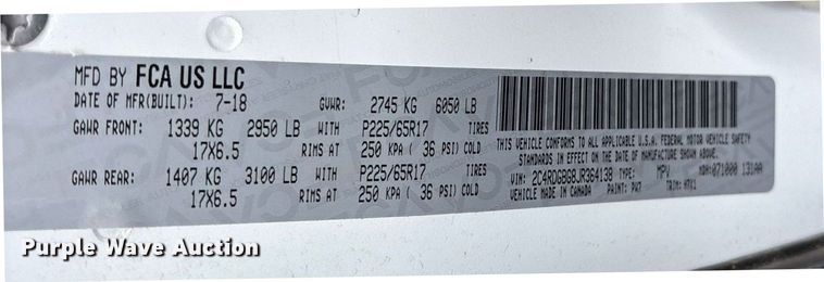 image for item DY0612 2018 Dodge Grand Caravan handicap accessible van