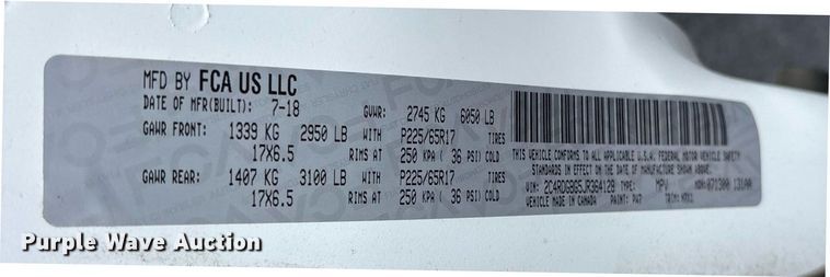 image for item DY0613 2018 Dodge Grand Caravan handicap accessible van