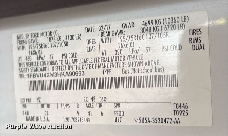 image for item DY0615 2017 Ford Transit shuttle bus