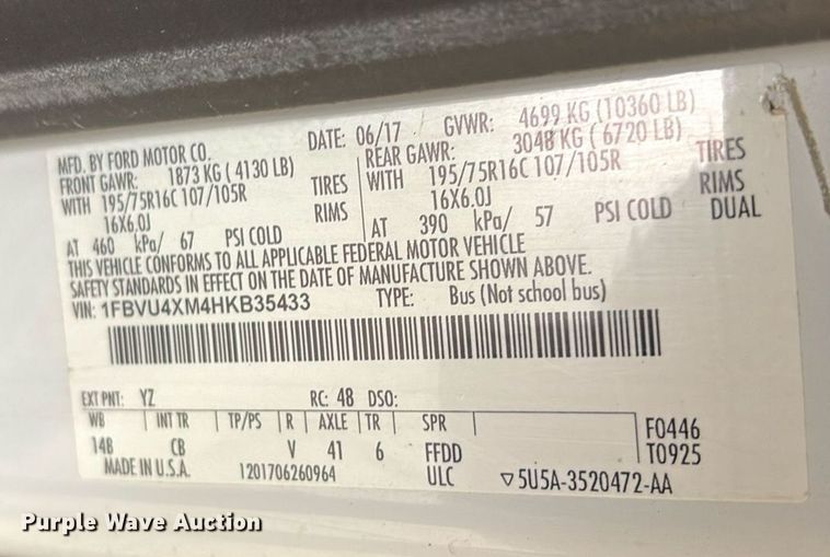 image for item DY0616 2017 Ford Transit shuttle bus