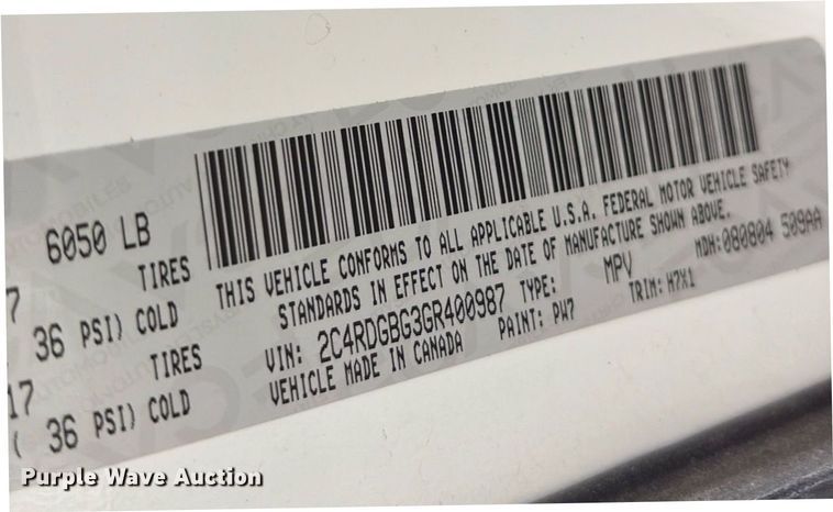 image for item DY0619 2016 Dodge Grand Caravan handicap accessible van