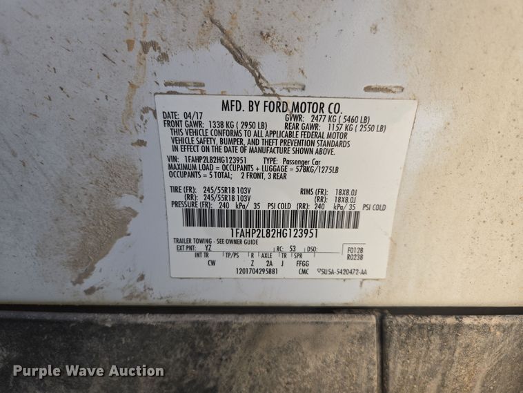 image for item ED2032 2017 Ford Taurus Police Interceptor 