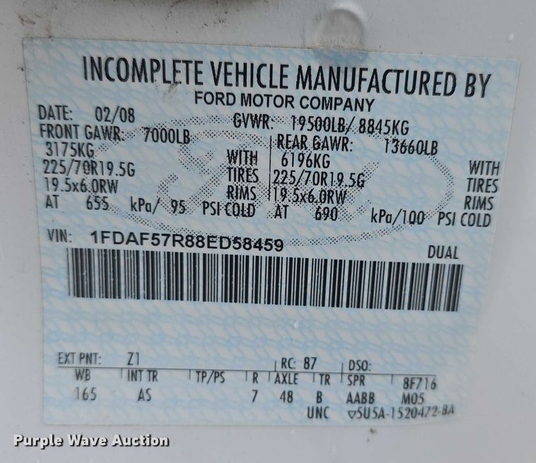 image for item EF3509 2008 Ford F550 Super Duty XL truck cab and chassis