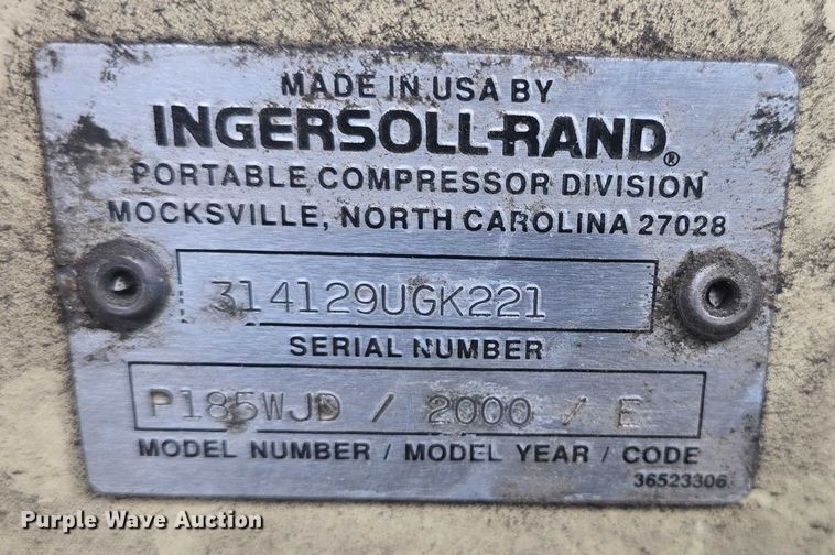 image for item EF3558 2000 Ingersoll Rand 185 air compressor
