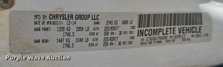 image for item EF3567 2015 Dodge Grand Caravan handicap accessible van