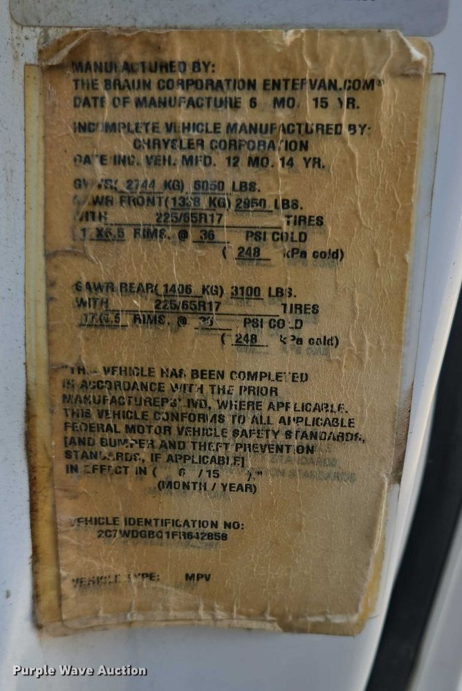 image for item EF3567 2015 Dodge Grand Caravan handicap accessible van