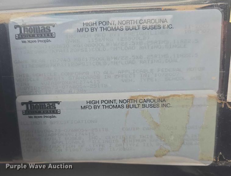 image for item EF3577 2009 Thomas Built school bus