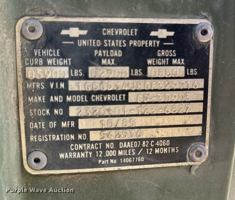 image for item EG6415 1985 Chevrolet D30 utility bed pickup truck