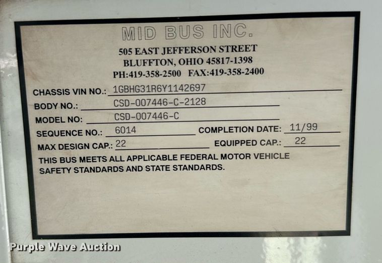 image for item EG6451 2000 Chevrolet Express 3500 school bus