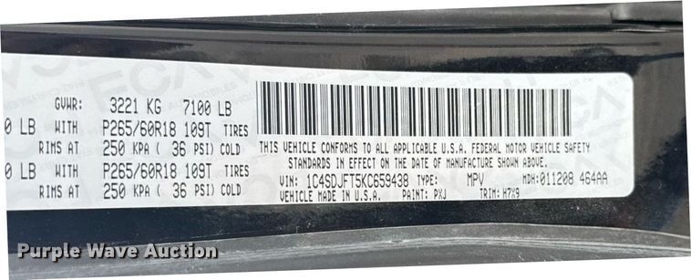 image for item EG6563 2019 Dodge Durango SSV SUV