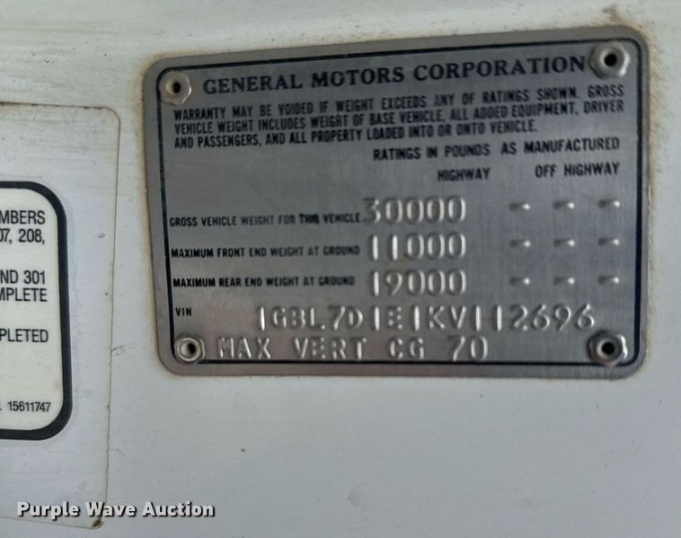 image for item EG6569 1989 Chevrolet C70 digger derrick truck