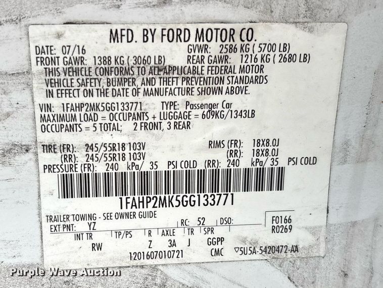 image for item EG8515 2016 Ford Taurus Police Interceptor 