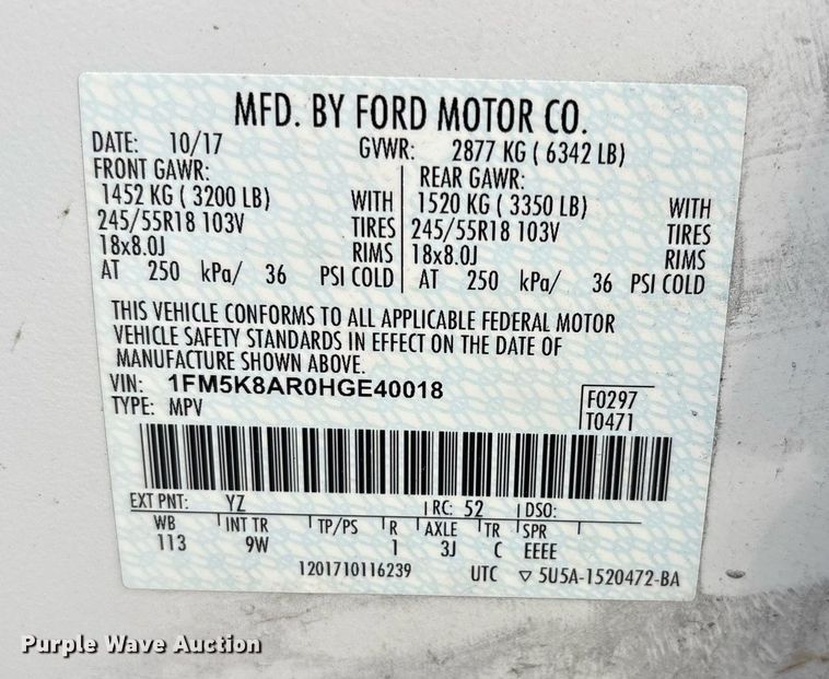 image for item EG8527 2017 Ford Explorer Police Interceptor SUV