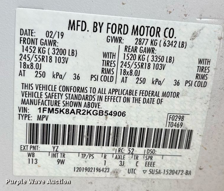 image for item EG8528 2019 Ford Explorer Police Interceptor SUV