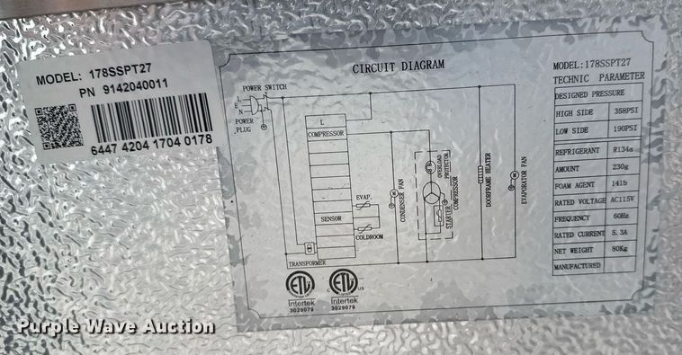 image for item EG8533 Avantco 178SSPT27 refrigerated sandwich prep table