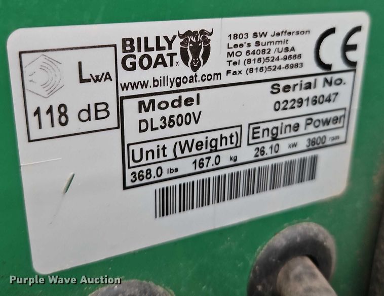 image for item EJ0084 Billy Goat DL3600V leaf vacuum