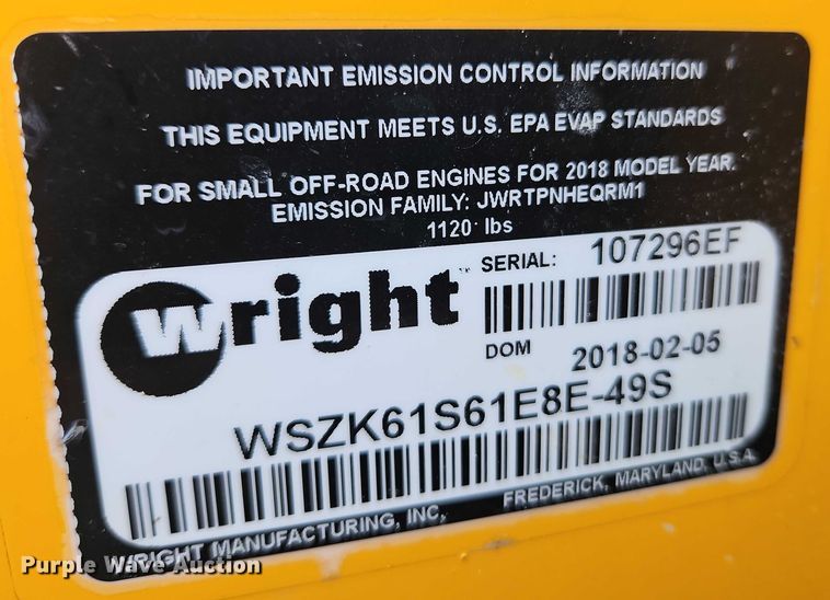 image for item EJ0090 2018 Wright Standard ZK ZTR lawn mower