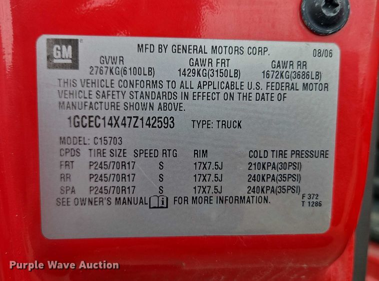 image for item EJ0118 2007 Chevrolet Silverado 1500 pickup truck