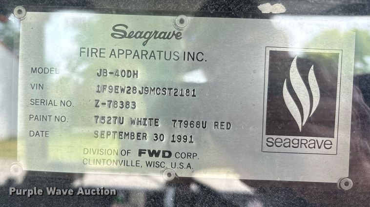 image for item EL2108 1991 Seagrave JB-40DH pumper fire truck