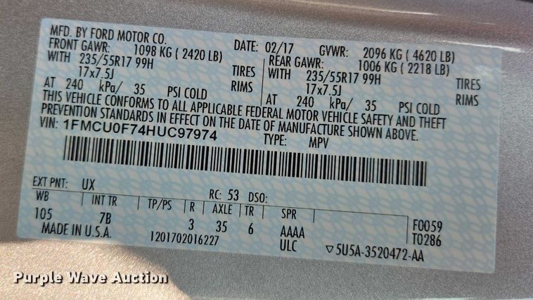 image for item EM7459 2017 Ford Escape SUV