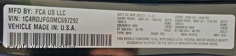 image for item EM7473 2021 Dodge Durango SSV SUV