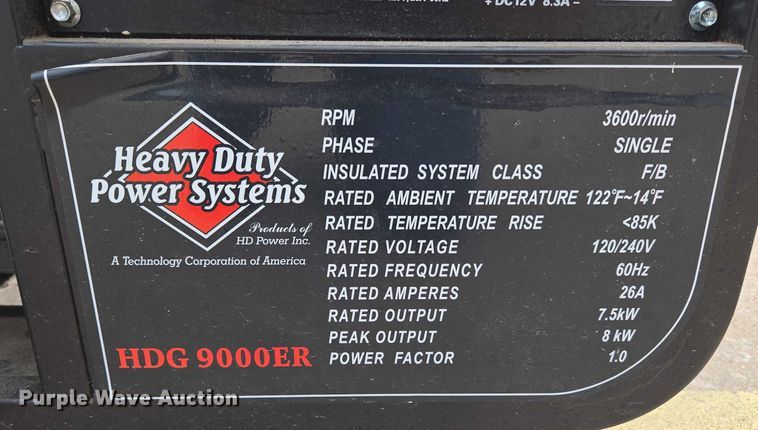 image for item EN3792 Heavy Duty Power Systems HDG9000ER generator