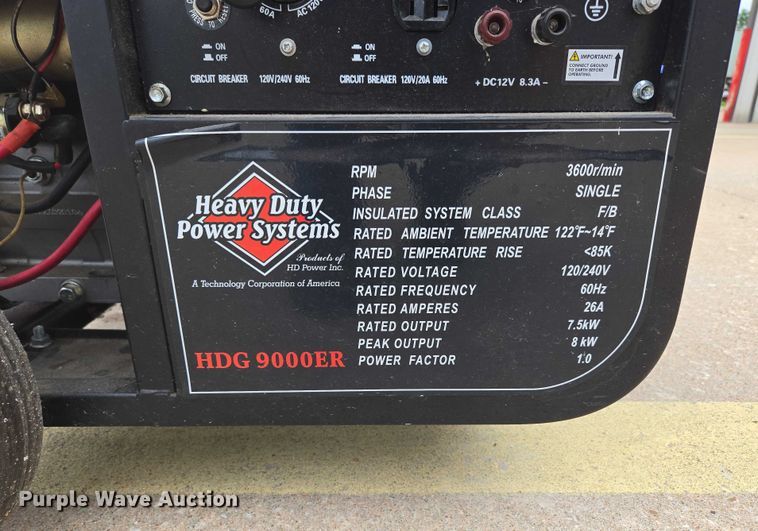 image for item EN3792 Heavy Duty Power Systems HDG9000ER generator