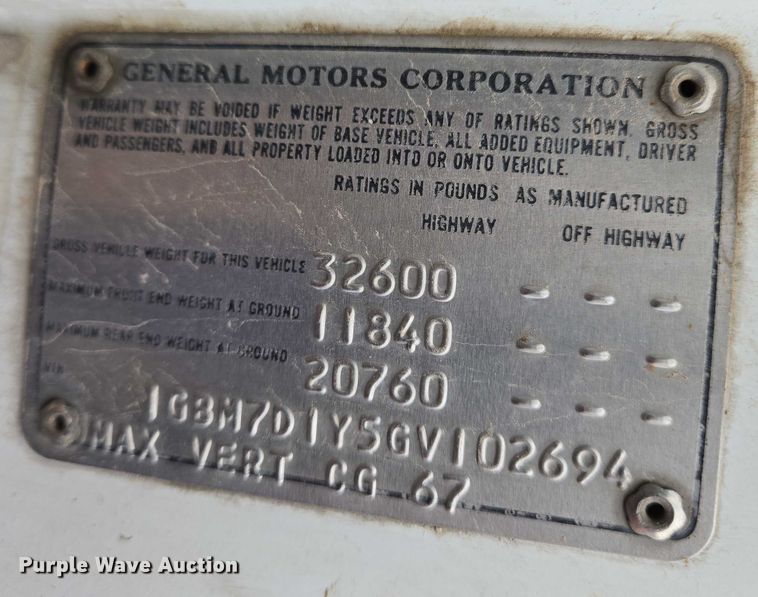 image for item EN8016 1986 Chevrolet 70 sewer jetter truck