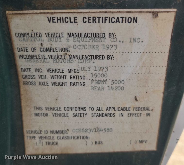 image for item EN8053 1973 Chevrolet C60 dump flatbed truck